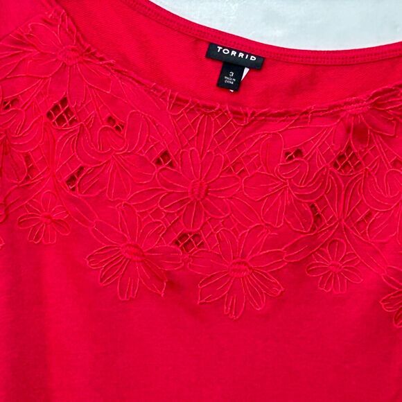 Torrid Off Shoulder Lightweight Embroidered Lace Top Red Women's Plus Size 3X - Picture 4 of 9